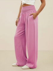 Margeline Beauvais | Wide Leg Linen-Look Pants with Smocked Waistband
