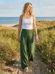 Margeline Beauvais | Wide Leg Linen-Look Pants with Smocked Waistband