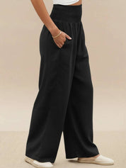 Margeline Beauvais | Wide Leg Linen-Look Pants with Smocked Waistband