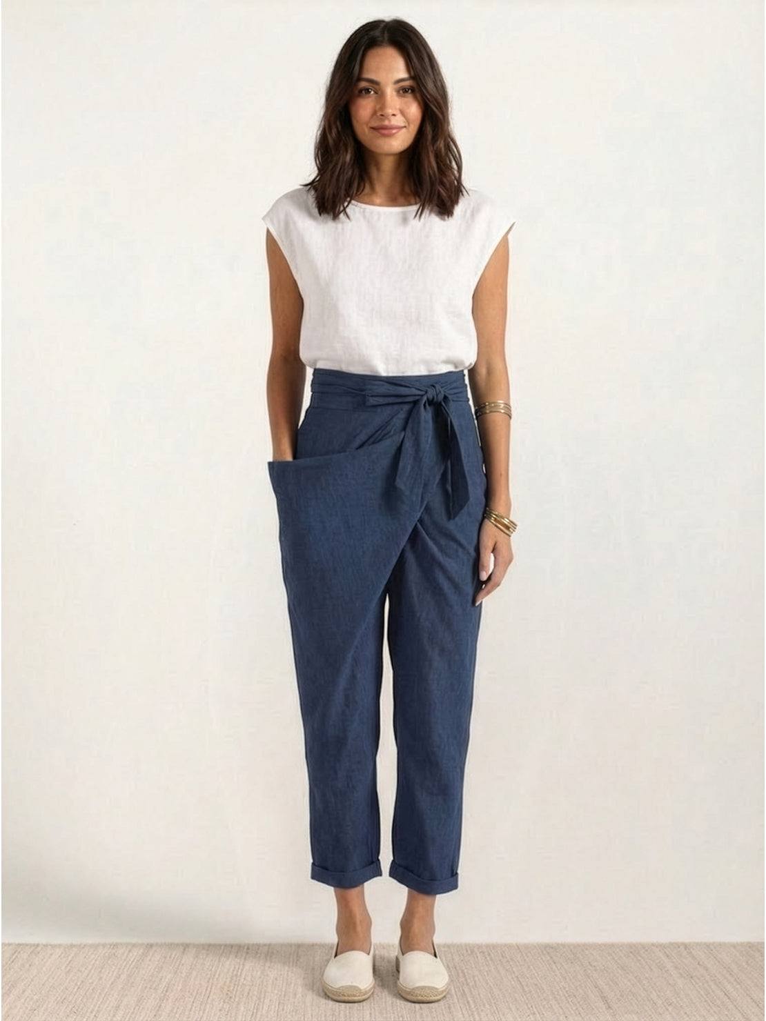 Séraphelle Dunvaux | High Waist Wrap Front Cropped Tapered Pants in Grey