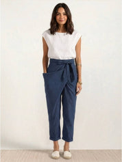 Séraphelle Dunvaux | High Waist Wrap Front Cropped Tapered Pants in Grey