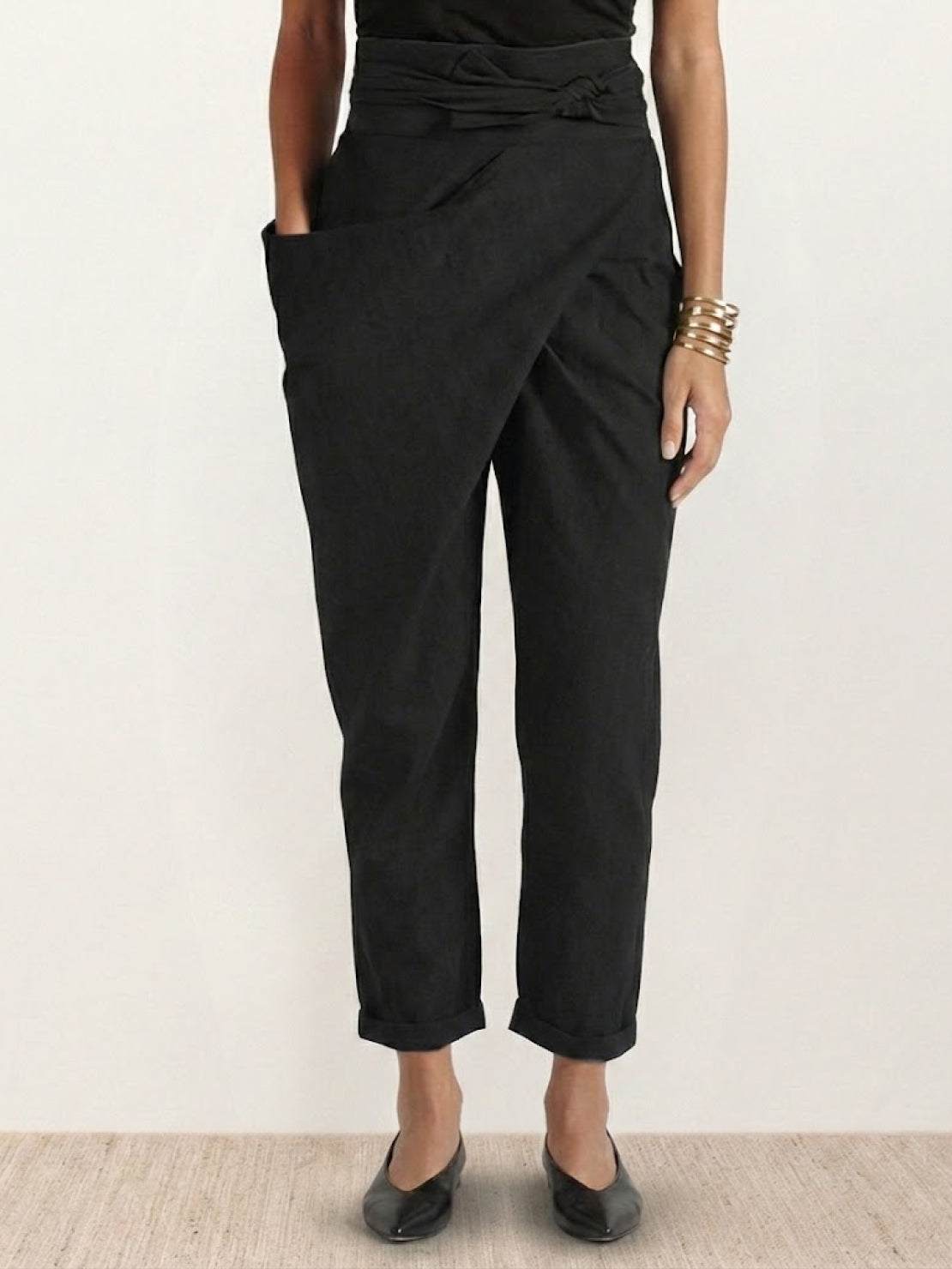 Séraphelle Dunvaux | High Waist Wrap Front Cropped Tapered Pants in Grey