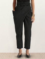 Séraphelle Dunvaux | High Waist Wrap Front Cropped Tapered Pants in Grey