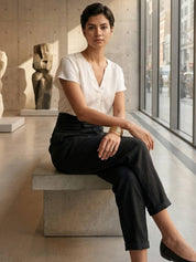 Séraphelle Dunvaux | High Waist Wrap Front Cropped Tapered Pants in Grey
