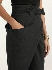 Séraphelle Dunvaux | High Waist Wrap Front Cropped Tapered Pants in Grey