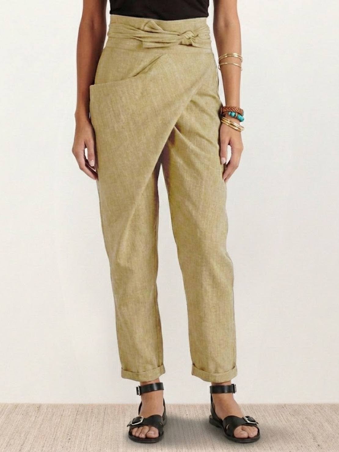 Séraphelle Dunvaux | High Waist Wrap Front Cropped Tapered Pants in Grey