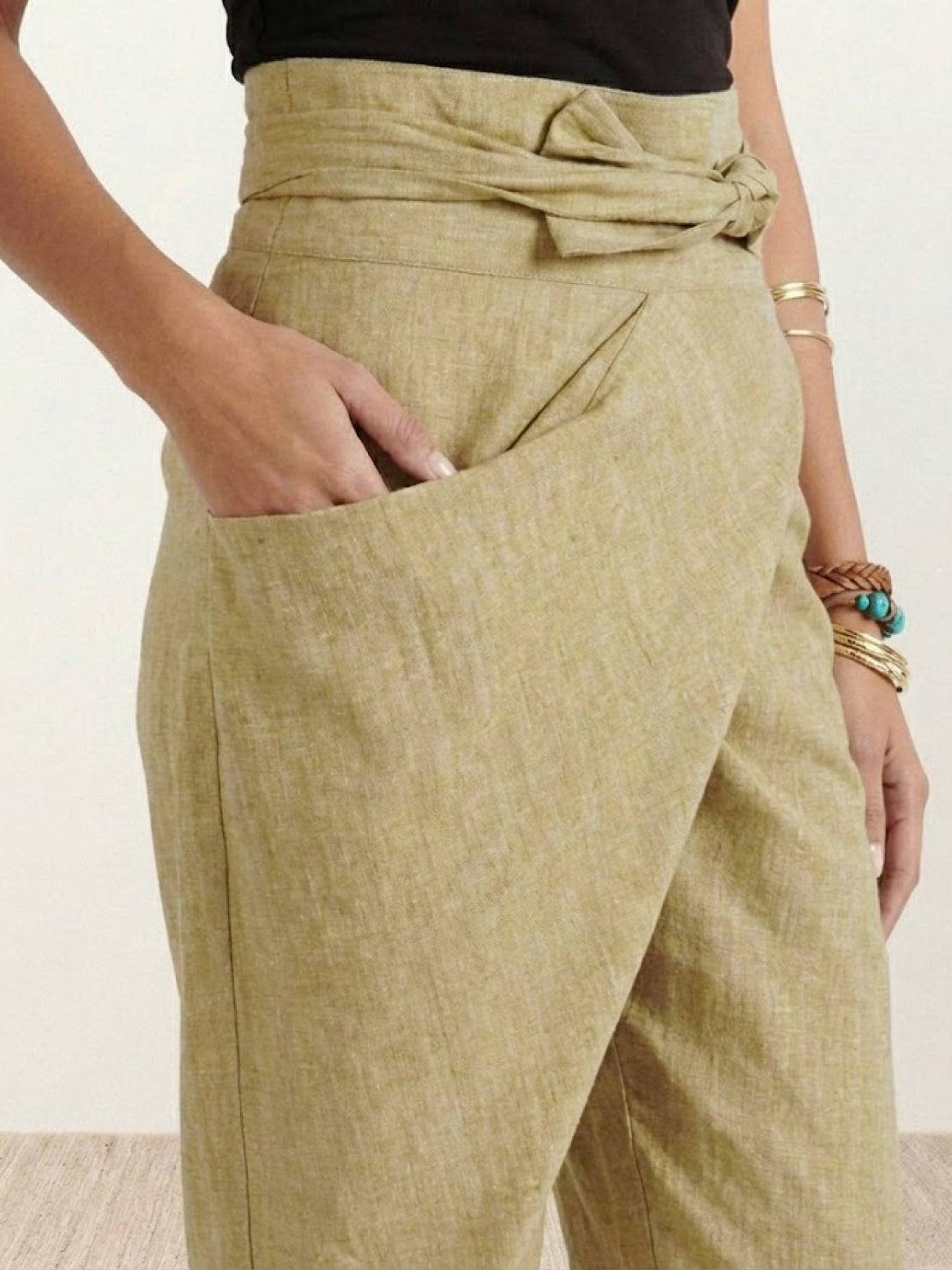 Séraphelle Dunvaux | High Waist Wrap Front Cropped Tapered Pants in Grey