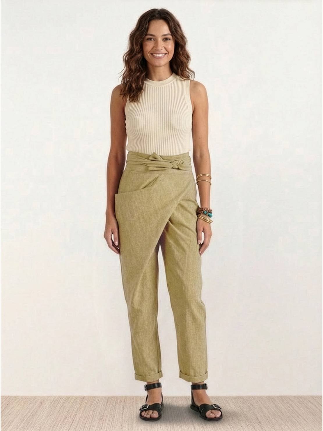 Séraphelle Dunvaux | High Waist Wrap Front Cropped Tapered Pants in Grey