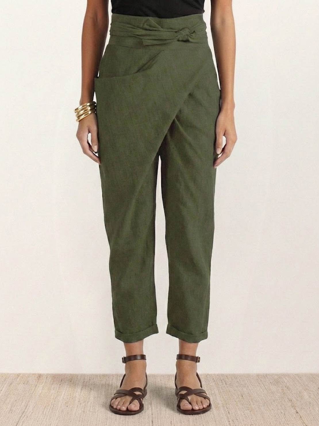 Séraphelle Dunvaux | High Waist Wrap Front Cropped Tapered Pants in Grey