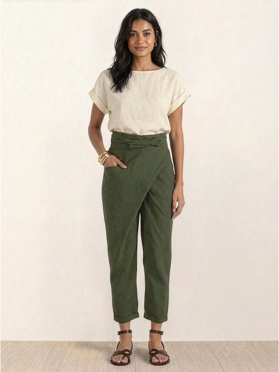 Séraphelle Dunvaux | High Waist Wrap Front Cropped Tapered Pants in Grey