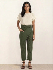 Séraphelle Dunvaux | High Waist Wrap Front Cropped Tapered Pants in Grey