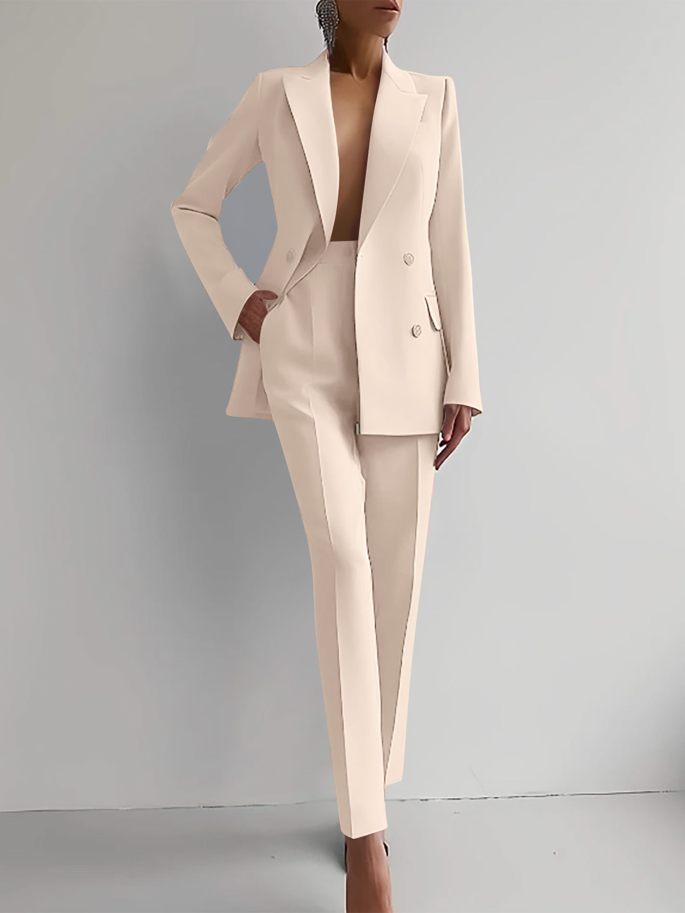 Alessandra Whitvale | Red Double-Breasted Blazer & Slim Pants Suit Set