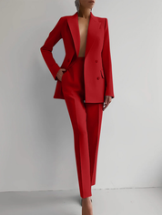Alessandra Whitvale | Red Double-Breasted Blazer & Slim Pants Suit Set