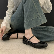 Cosette Blanchard | Patent Black Mary Jane Shoes with Low Block Heel