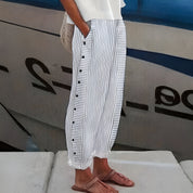 Antoinette Greyvale | Blue Striped Wide-Leg Pants with Side Pockets