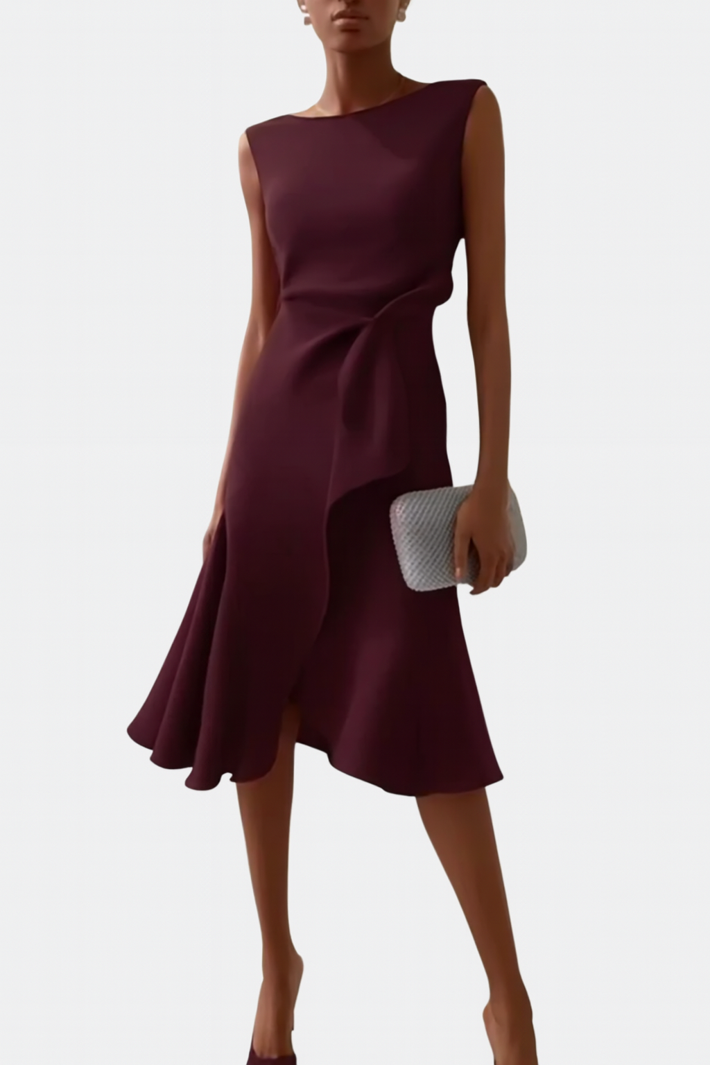 Sylvaine Beaumont | Red Sleeveless Asymmetric Draped Midi Dress