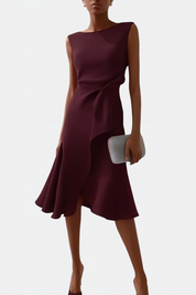 Sylvaine Beaumont | Red Sleeveless Asymmetric Draped Midi Dress