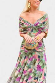 Seraphina Dunvale | Brown Off-Shoulder Ruched Maxi Dress