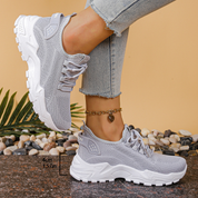 Arabella Crestvale | Beige Mesh Orthopedic Platform Sneakers