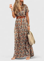 Isabelle Laurent | Navy Blue Boho Print Maxi Dress with Cap Sleeves