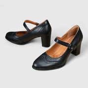 Marguerite Delvaux | Black Mary Jane Block Heel Pumps