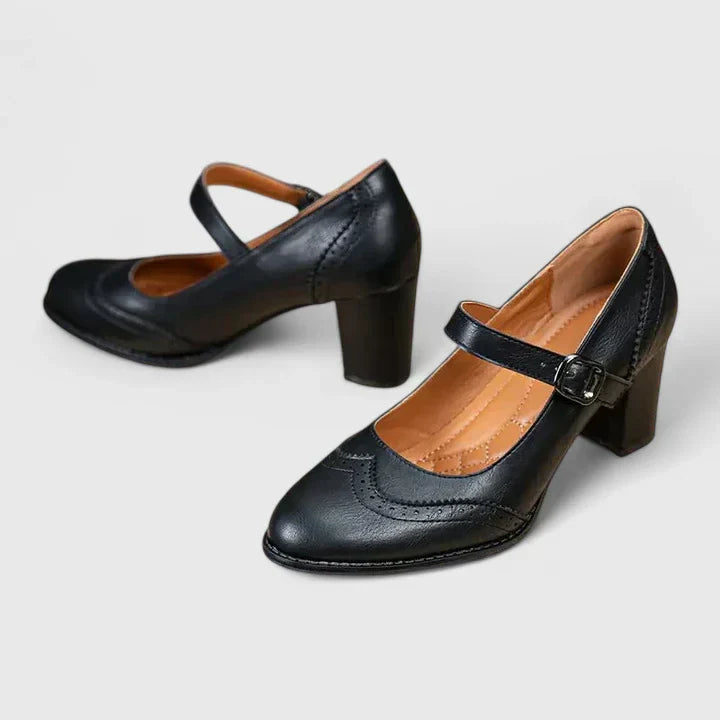 Marguerite Delvaux | Black Mary Jane Block Heel Pumps