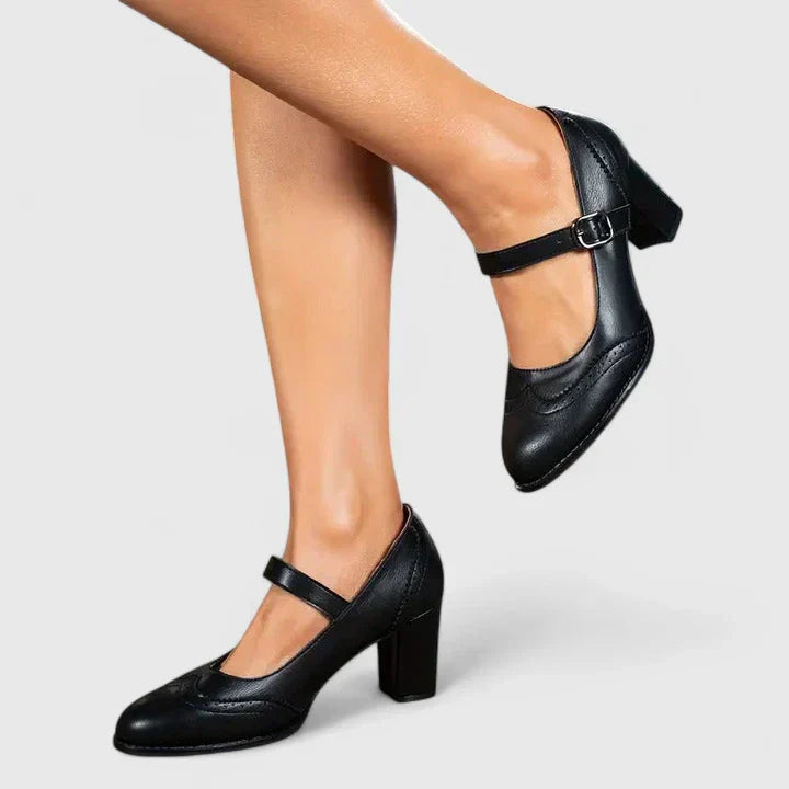 Marguerite Delvaux | Black Mary Jane Block Heel Pumps