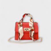 Juliette Moreau | Black Structured Handbag with Scarf Handle & Gold Chain