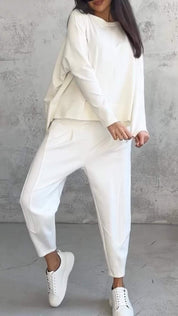 Genevra Calloway | Cream Two-Piece Lounge Set Long Sleeve Top & Pants