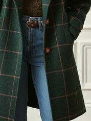 Rowena Castleigh | Green Plaid Wool-Blend Lapel Coat