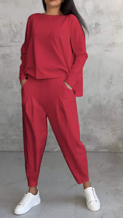 Genevra Calloway | Cream Two-Piece Lounge Set Long Sleeve Top & Pants