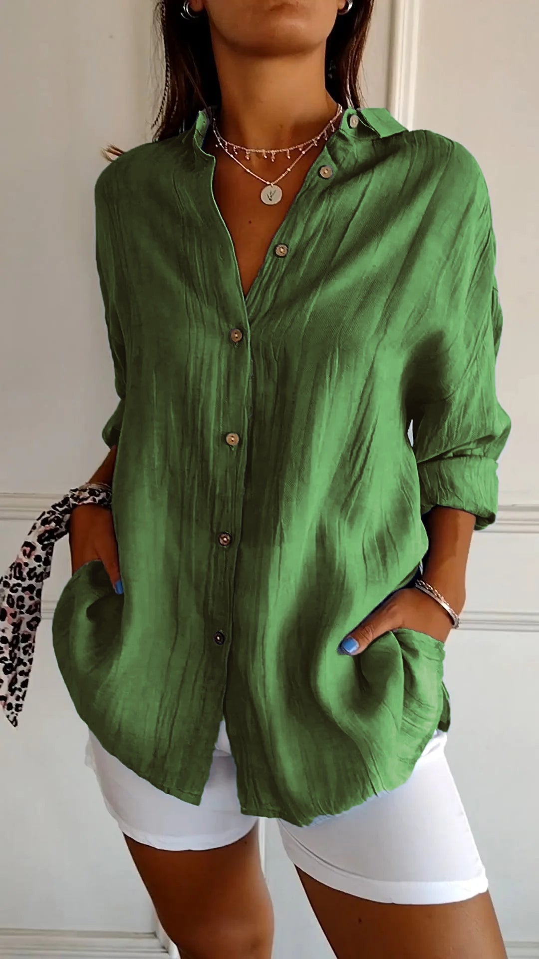Celeste Fairbrook | Oversized Blue Linen-Look Button-Down Shirt