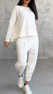 Genevra Calloway | Cream Two-Piece Lounge Set Long Sleeve Top & Pants