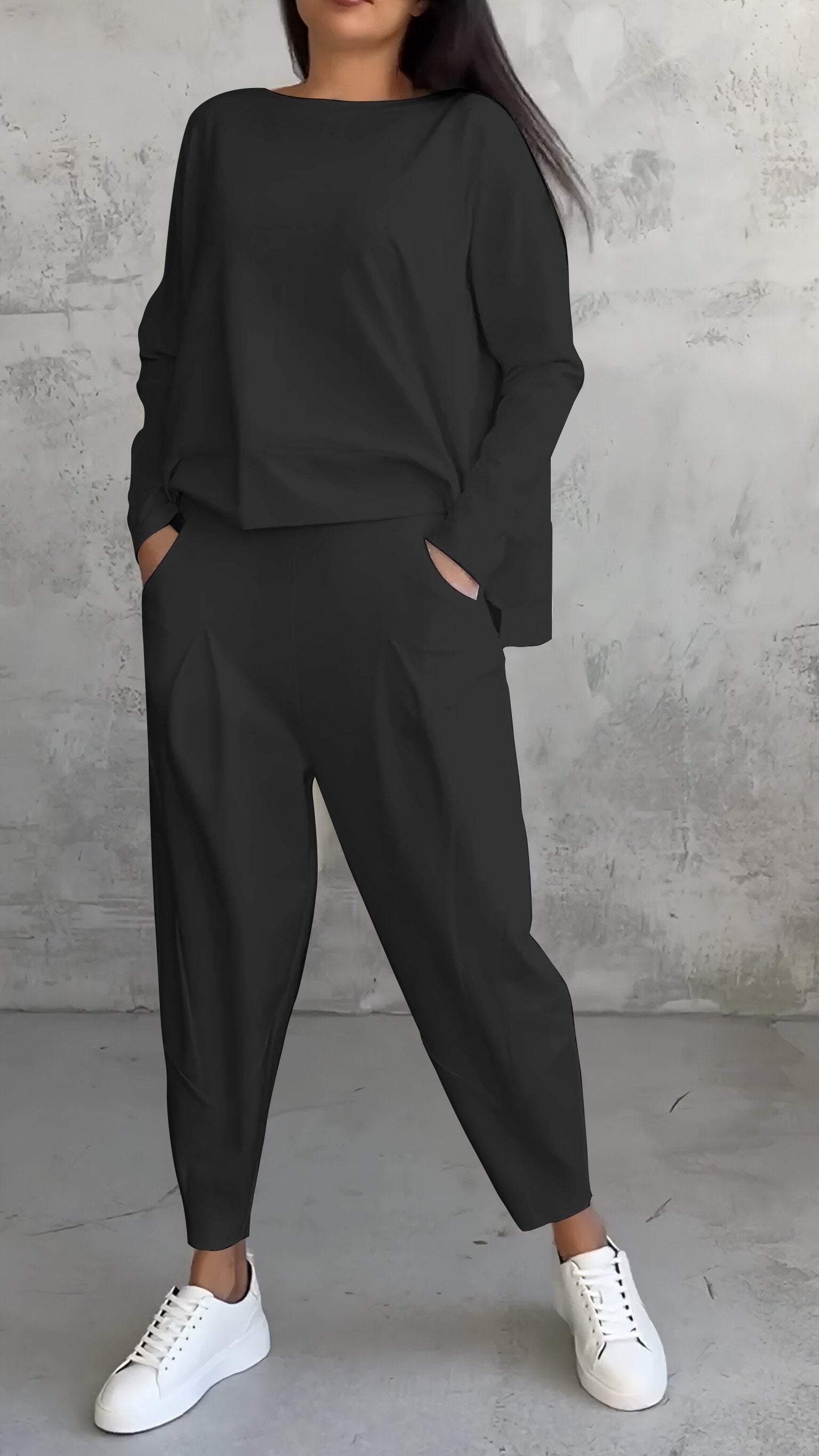 Genevra Calloway | Cream Two-Piece Lounge Set Long Sleeve Top & Pants
