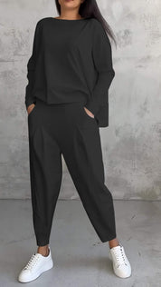 Genevra Calloway | Cream Two-Piece Lounge Set Long Sleeve Top & Pants