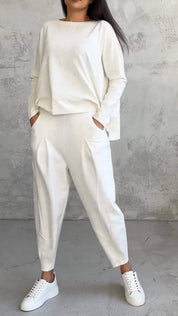 Genevra Calloway | Cream Two-Piece Lounge Set Long Sleeve Top & Pants