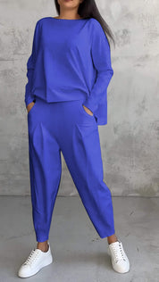 Genevra Calloway | Cream Two-Piece Lounge Set Long Sleeve Top & Pants