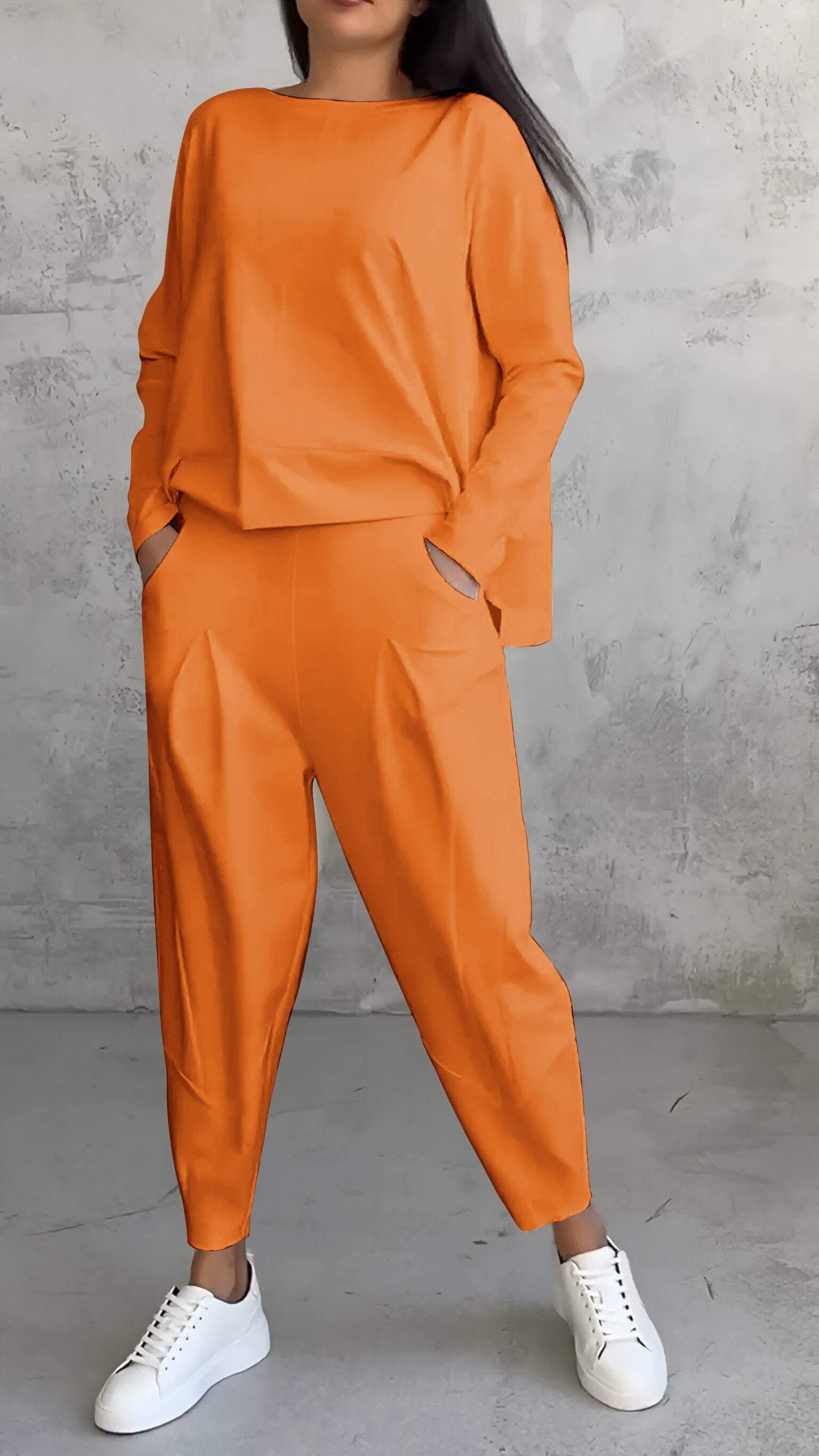 Genevra Calloway | Cream Two-Piece Lounge Set Long Sleeve Top & Pants