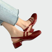 Estelle Carmontaine | Red Patent Double-Strap Mary Jane Block Heel