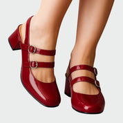 Estelle Carmontaine | Red Patent Double-Strap Mary Jane Block Heel