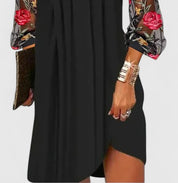 Genevra Hartfield | Black Mesh Embroidered Sleeve Mini Dress