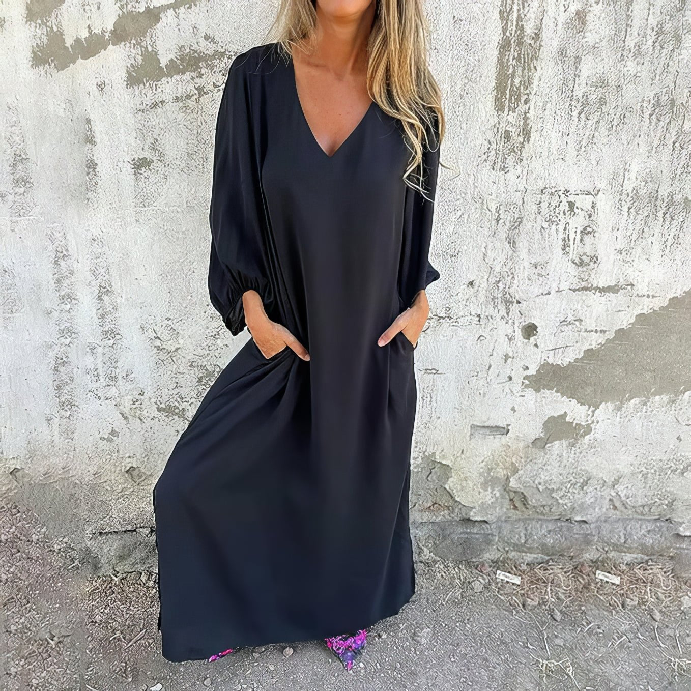 Aurore Wentfield | Flowing Beige Maxi Dress with Pockets
