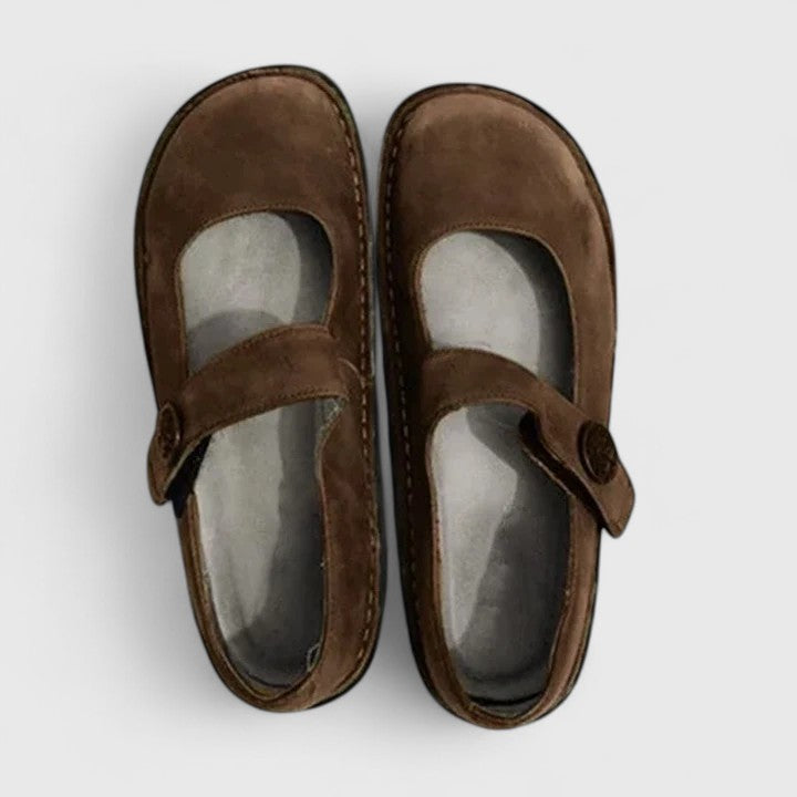 Celestine Beauvard | Green Leather Mary Jane Orthopedic Flats