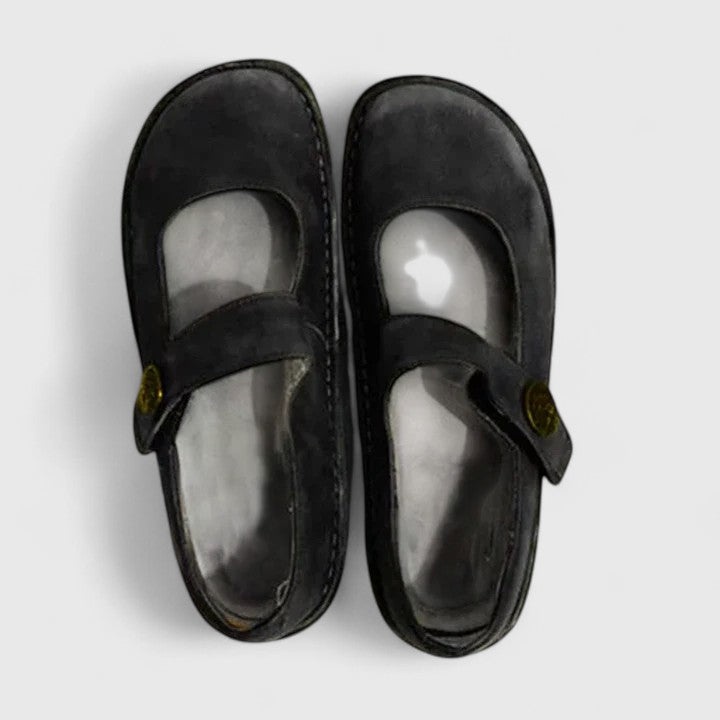 Celestine Beauvard | Green Leather Mary Jane Orthopedic Flats