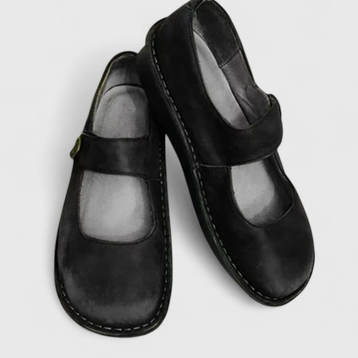 Celestine Beauvard | Green Leather Mary Jane Orthopedic Flats