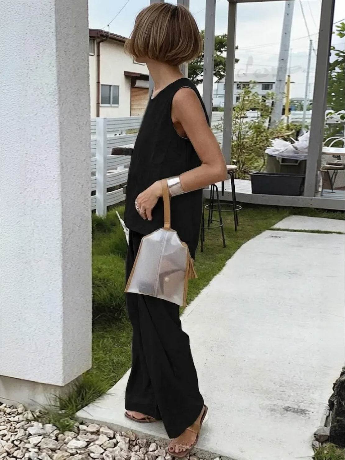 Célestine Hargrove | Olive Green Linen-Look Sleeveless Tank & Wide-Leg Pants Set