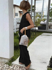 Célestine Hargrove | Olive Green Linen-Look Sleeveless Tank & Wide-Leg Pants Set