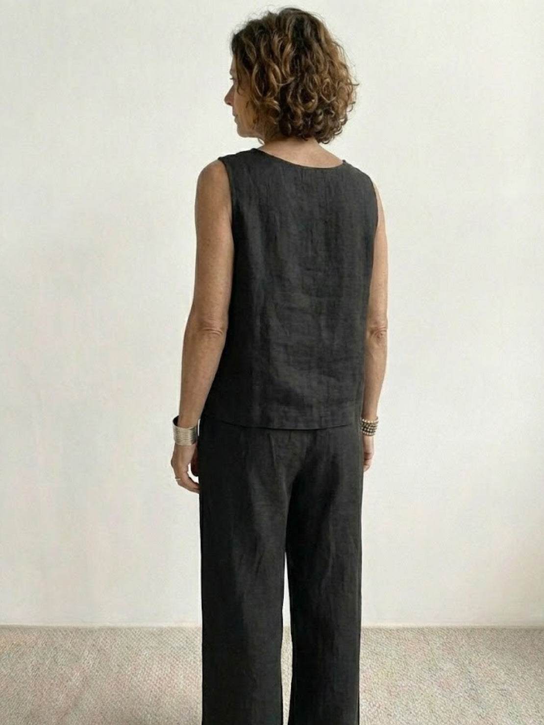 Célestine Hargrove | Olive Green Linen-Look Sleeveless Tank & Wide-Leg Pants Set