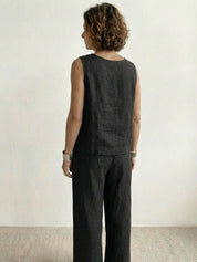 Célestine Hargrove | Olive Green Linen-Look Sleeveless Tank & Wide-Leg Pants Set
