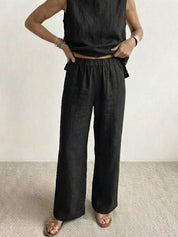 Célestine Hargrove | Olive Green Linen-Look Sleeveless Tank & Wide-Leg Pants Set